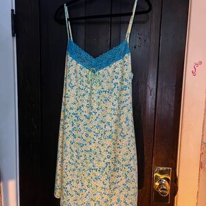 Secret Treasures Blue Lace Trim Floral Slip - Green & Blue